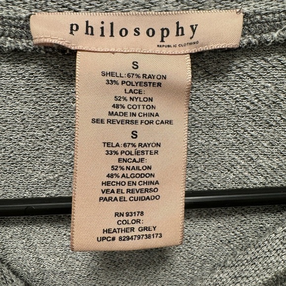 Philosophy Small Gray Sweatshirt Lace Sleeves Stretch Knit Shabby Chic - Picture 4 of 4